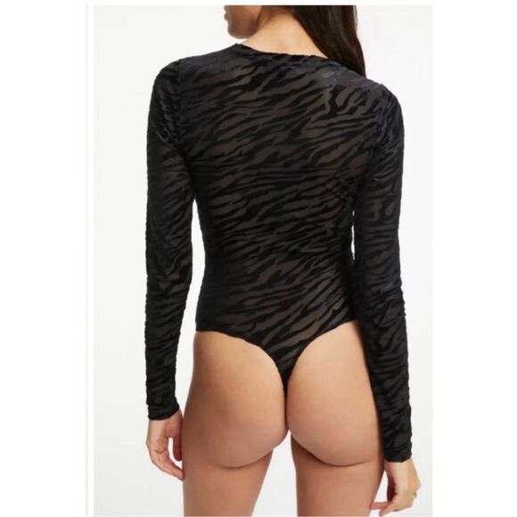 Good American Burnout Zebra Mesh Velvety Bodysuit NEW Size XXL Animal Print - Picture 2 of 12